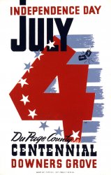 A poster for the 1939 July 4th celebration at the DuPage County Centennial in Downers Grove, Illinois. View full size