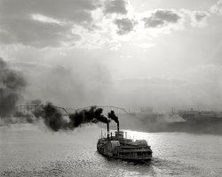 The Ohio River circa 1910. "Nightfall on the Ohio at Cincinnati." 8x10 inch dry plate glass negative, Detroit Publishing Company. View full size.