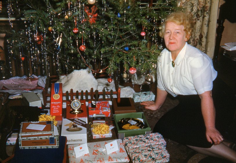 Christmas 1949 in Valparaiso, Indiana.  That's Grandma in a Kodachrome slide. View full size.
&nbsp; &nbsp; &nbsp; &nbsp; Our Christmas coda is this cocktail-hour Kodachrome submitted by Shorpy charter member Delworthio 16 years ago, in 2008. Cheers!