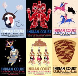 Six of seven WPA posters by Louis B. Siegriest (1899-1989) promoting American Indian art at the Golden Gate International Exposition in 1939. Available as Vintagraph fine-art prints, made from ultra high-resolution scans of the original serigraphs -- very detailed and quite beautiful. View full size | Shop the art.