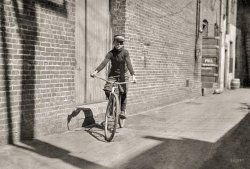 March 15, 1917. Oklahoma City, Oklahoma. "Manley Creasson [Creason], 914 West Sixth Street. Messenger #6, MacKay Telegraph Co. Says he is 14; school records say 13. Says he has steady job -- 'Been a messenger for years. Get $15 for 2 weeks' pay'." Silver gelatin print by Lewis Wickes Hine. View full size.