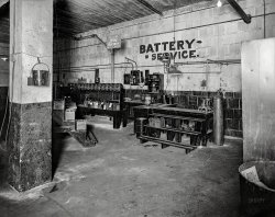Takoma Park, Maryland, circa 1928. "Hendrick Motor Co. garage -- Battery Service." Another aspect of the establishment last seen here. 8x10 inch glass negative. View full size.