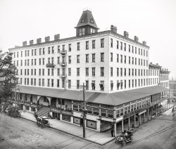 Jacksonville, Florida, circa 1912. "Aragon Hotel, Forsyth & Julia Streets." The humble hostelry last glimpsed here. 8x10 inch glass negative, Detroit Publishing Company. View full size.