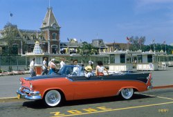 &nbsp; &nbsp; The Dodge Custom Royal convertible last seen here and here.
June 1956. "Aspects of life in Southern California, including cars at drive-in restaurant, drive-in laundromat, drive-up bank, shopping center, visiting Disneyland." Kodachrome by Maurice Terrell for the Look magazine assignment "Los Angeles: The Art of Living Bumper-to-Bumper." View full size.