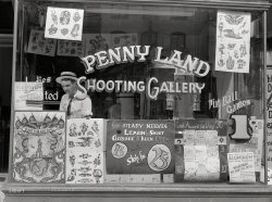 July 1941. "Ninth Street amusements, Washington, D.C." Medium format acetate negative by Martha McMillan Roberts for the FSA. View full size.
