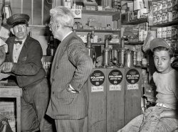 July 1940. "Gas station in Millburg, Michigan." The establishment last seen here. Medium format acetate negative by John Vachon for the Farm Security Administration. View full size.