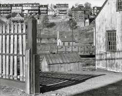 November 1935. "Crowded housing in Bethlehem, Pennsylvania Phillipsburg, New Jersey." 8x10 nitrate negative by Walker Evans for the U.S. Resettlement Administration. View full size.