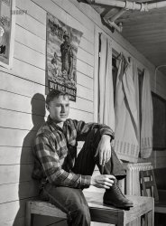 February 1943. "Madison, Wisconsin. Farm short course at the University of Wisconsin. Robert A. Janowski, who is eighteen years old and a high school graduate, comes from a sixty-four acre farm of which five acres are cultivated. His father works as an automobile mechanic in Chicago." Acetate negative by Jack Delano for the Office of War Information. View full size.