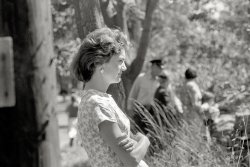 "Jacqueline Bouvier Kennedy, 1957." Wife of the up-and-coming young senator from Massachusetts. Medium format negative by Toni Frissell. View full size.