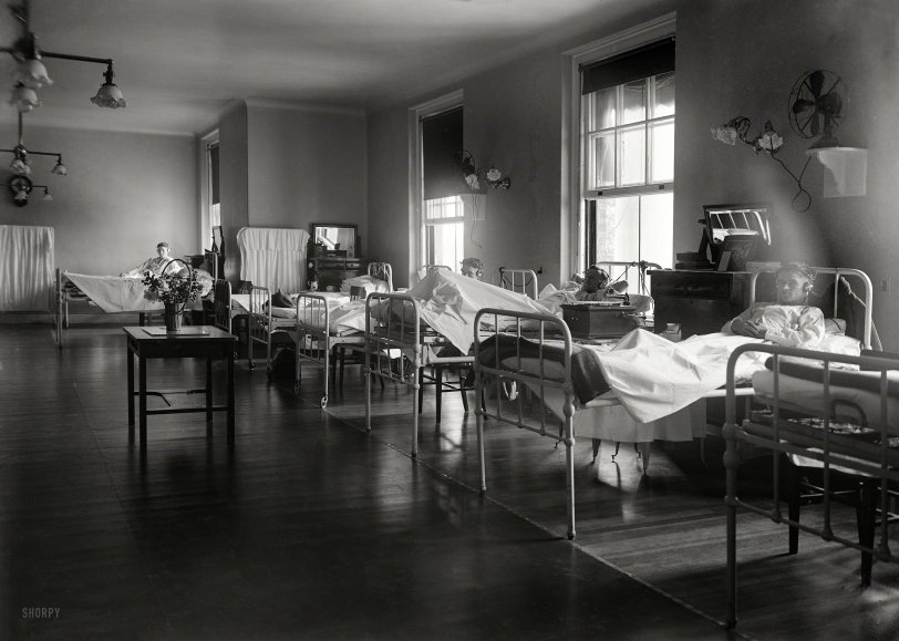 Washington, D.C., 1924. GI tunes: "Walter Reed Hospital. Scene in ward where the bed of every soldier is equipped with a set of radio earphones. This is the first hospital in the country to be completely equipped." View full size.