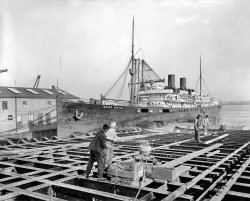 Philadelphia circa 1901. "S.S. Morro Castle, Cramps Shipyards." 8x10 inch dry plate glass negative, Detroit Publishing Company. View full size.