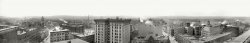 Circa 1901. "General view of Syracuse, N.Y." At center is the University Building on Washington Street. Panorama of five 8x10 inch glass plates. View full size.